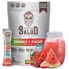 Salud 2-in-1 Energy Drink Powder + 15 Servings (Pack of 1), pinkish-red