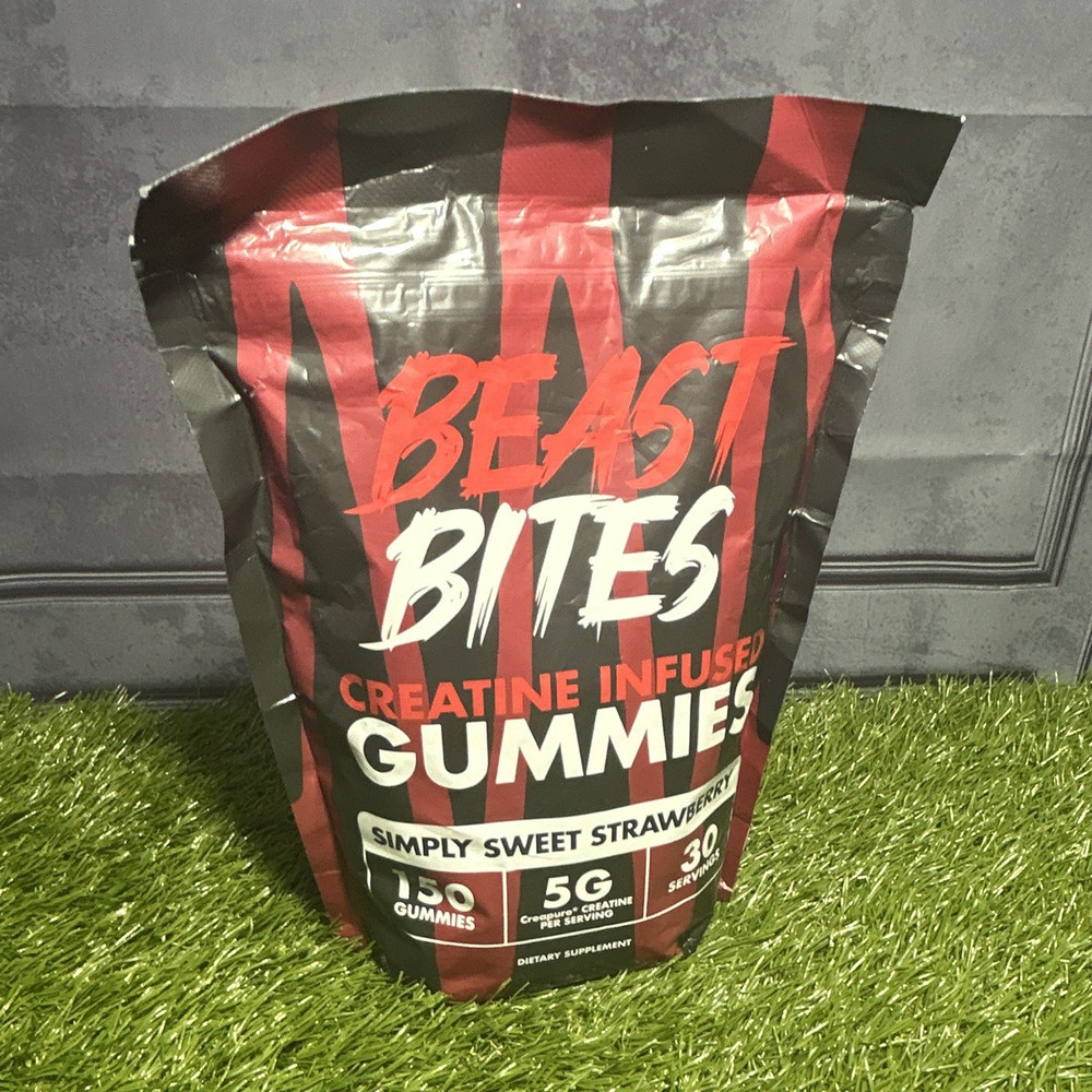 Beast Bites Creatine Gummies Simply Sweet Strawberry 150 Count 30 Servings