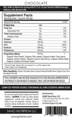 SANO Organic Vegan Plant-Based Protein Powder, Chocolate (14 Servings)