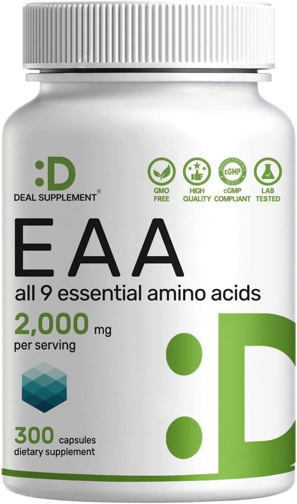 Essential Amino Acids (EAA) 2000mg Per Serving, 300 Capsules – Unflavored -…