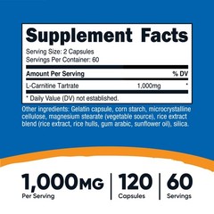 Nutricost L-Carnitine Tartrate 500mg, 120 Capsules – 1000mg Per Serving