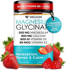 Magnesium Glycinate Gummies with Ashwagandha, L-Theanine – 500mg Magnesium Glyci