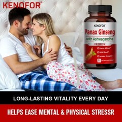 Panax Ginseng with Ashwagandha, Male Muscle Strength Mood Supplement, 60 Caps