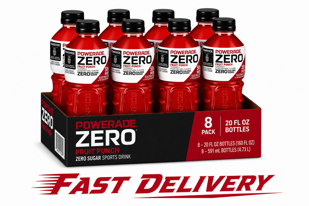 POWERADE Zero Calorie Sugar, Sports Drink, Fruit Punch, 20oz Bottles,(Pack of 8)