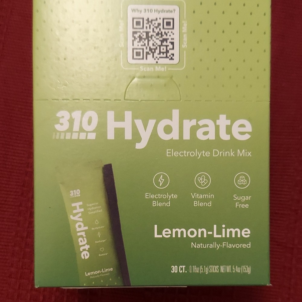 310 Hydrate Electrolyte Drink Mix Sticks Lemon-Lime Sugar-Free 30 Count