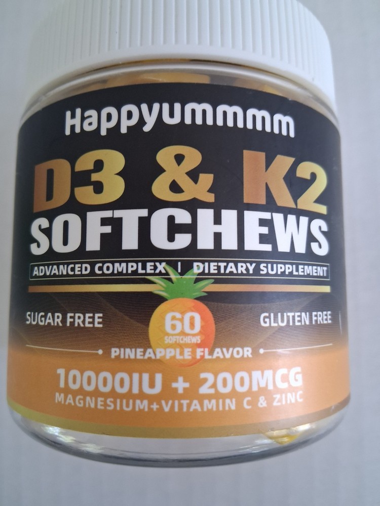 HAPPYUMMMM D3 & K2 SOFTCHEWS PINEAPPLE (60) SUGAR & GLUTEN FREE SUPPLEMENTS