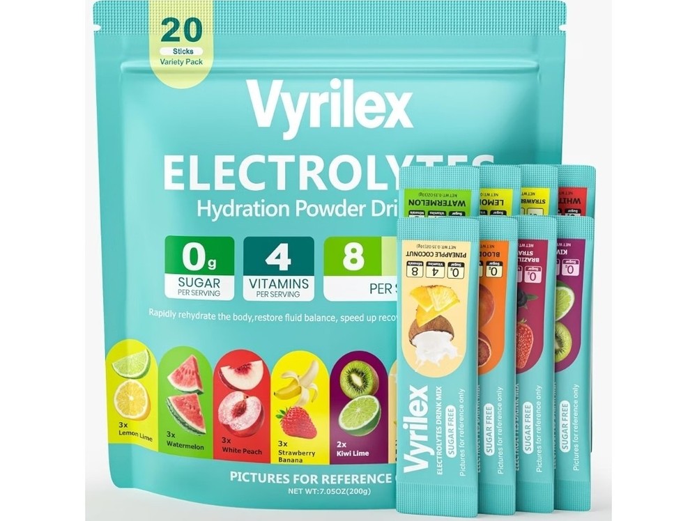 Vyrilex Electrolyte Hydration Powder Drink Mix Sugar-Free Variety Pack 20 Sticks