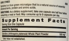 Gnc SuperFoods SPIRULINA 120 Capsules (120 Servings) Whole Plant BEST BY 05/26
