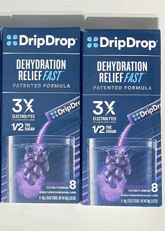 Drip Drop Hydration Drink Packets Concord Grape 2 boxes x 8 packets 16 Total