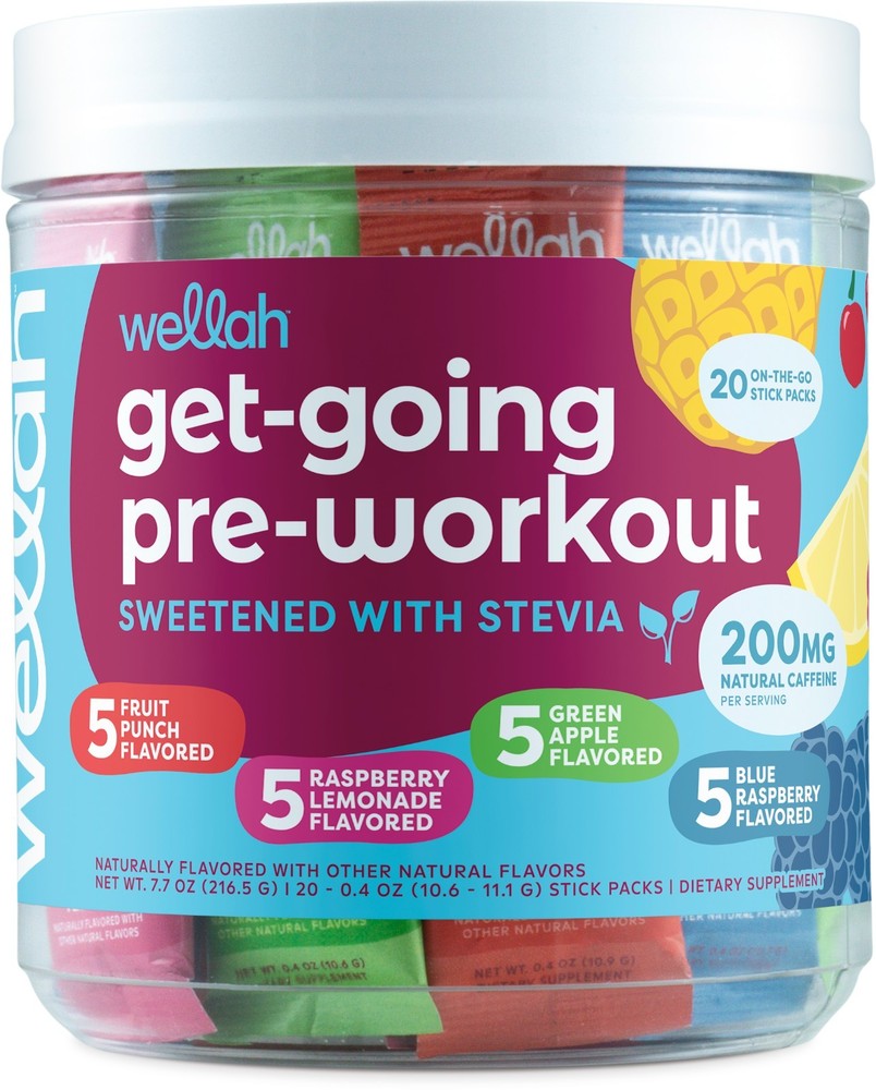 Wellah Get-Going Pre-Workout Variety Pack (20 Stick Packs) – 200mg of Caffeine
