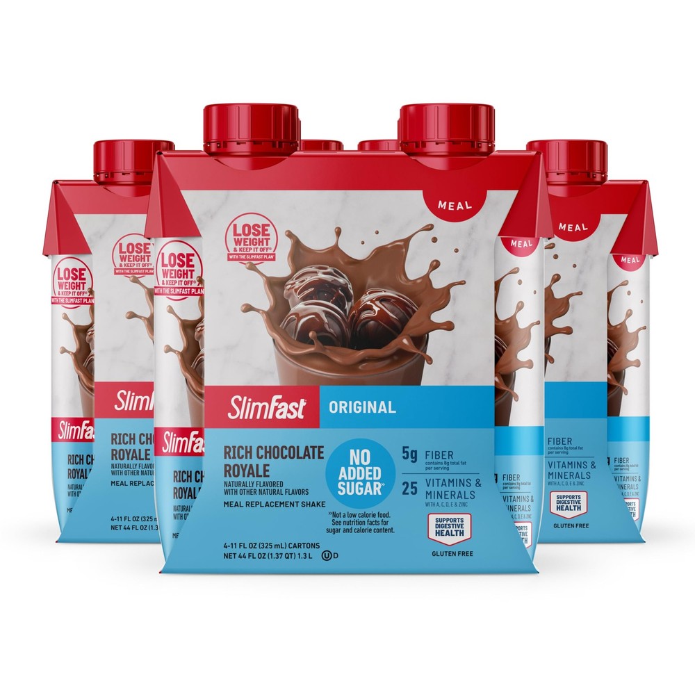 SlimFast Meal Replacement Shake, Rich Chocolate Royale, No Added Sugar, 12-Pack