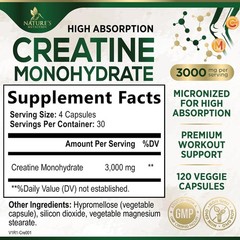 Creatine Monohydrate Capsules 3000mg – Best Micronized 120 Count (Pack of 1)