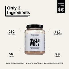 NAKED Whey Chocolate Protein Powder – Grass Fed Whey Protein – 24 Servings