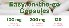 Purisure Caffeine Theanine Capsules, 100mg Caffeine + 200mg L-Theanine, 120 Days
