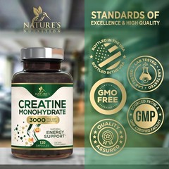 Creatine Monohydrate Capsules 3000mg – Best Micronized 120 Count (Pack of 1)