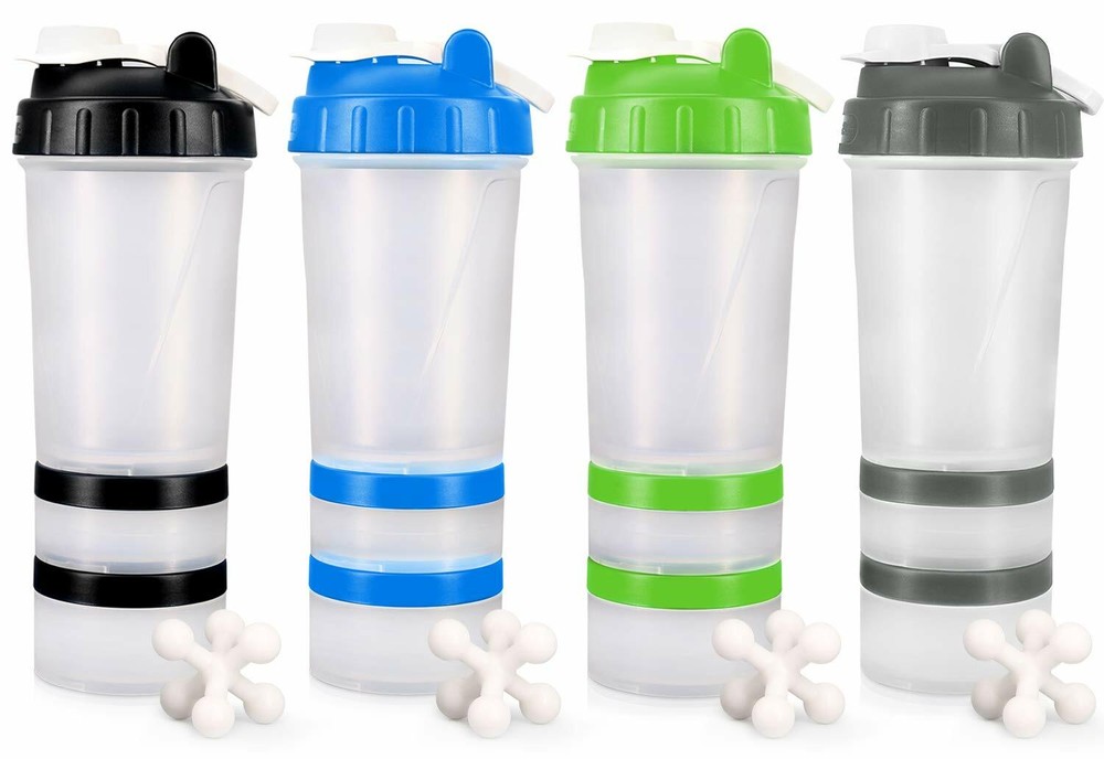 Hydro2Go 16 OZ Protein Shaker Bottle with Mixer Ball and 2 Interlocking Storage