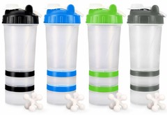 Hydro2Go 16 OZ Protein Shaker Bottle with Mixer Ball and 2 Interlocking Storage