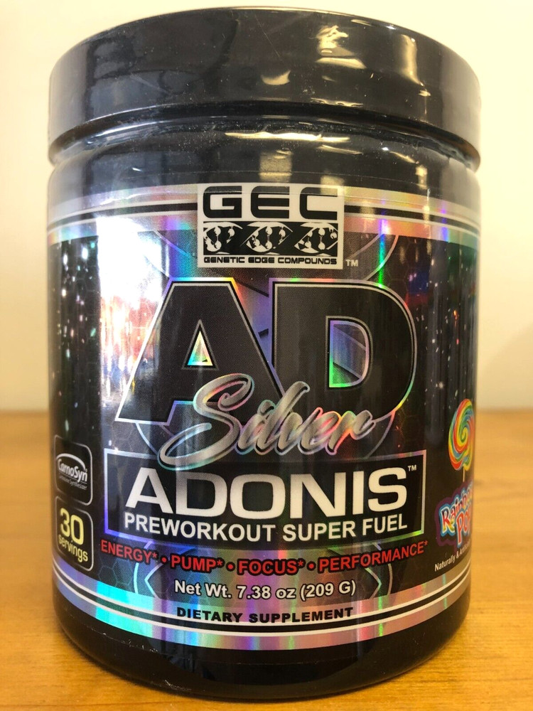 GEC AD Silver Adonis Preworkout Super Fuel Rainbow Pop 7.38 oz