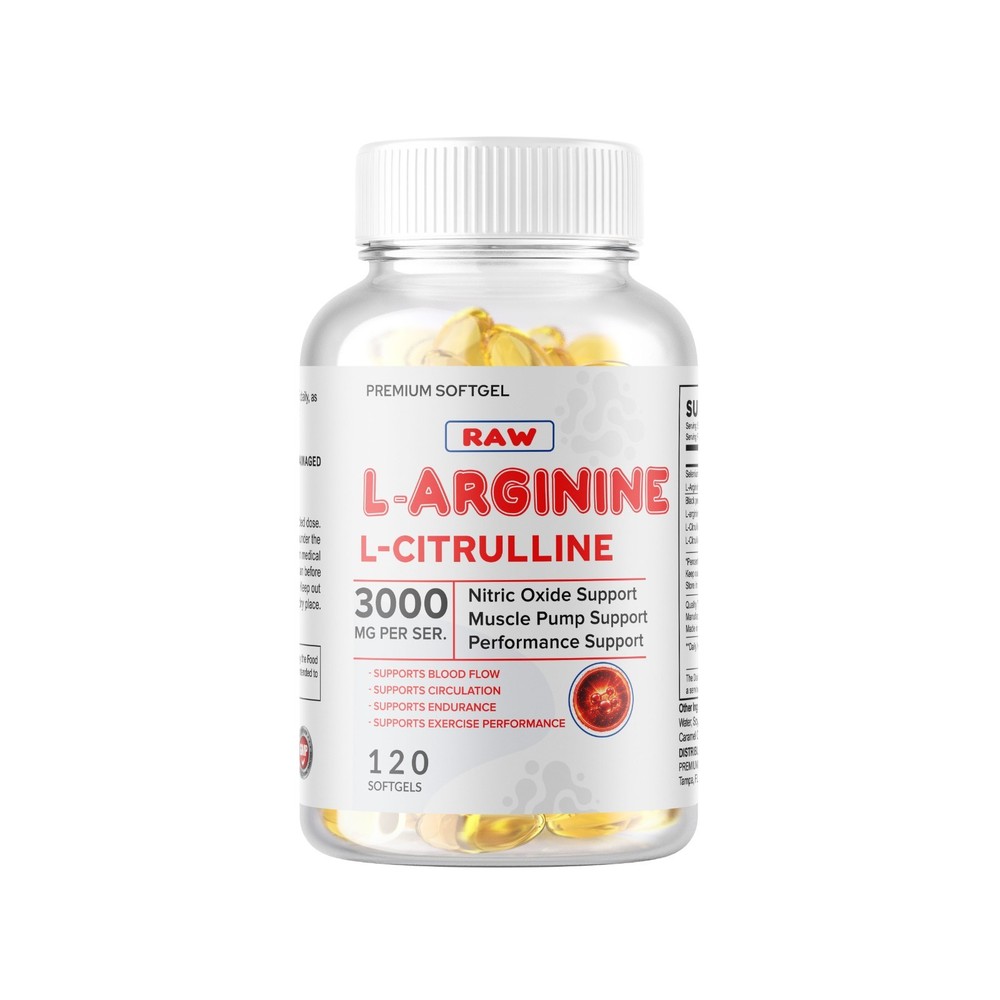 L-Arginine L-Citrulline Nitric Oxide Booster 3000mg, 360 Softgels, 180 Servings