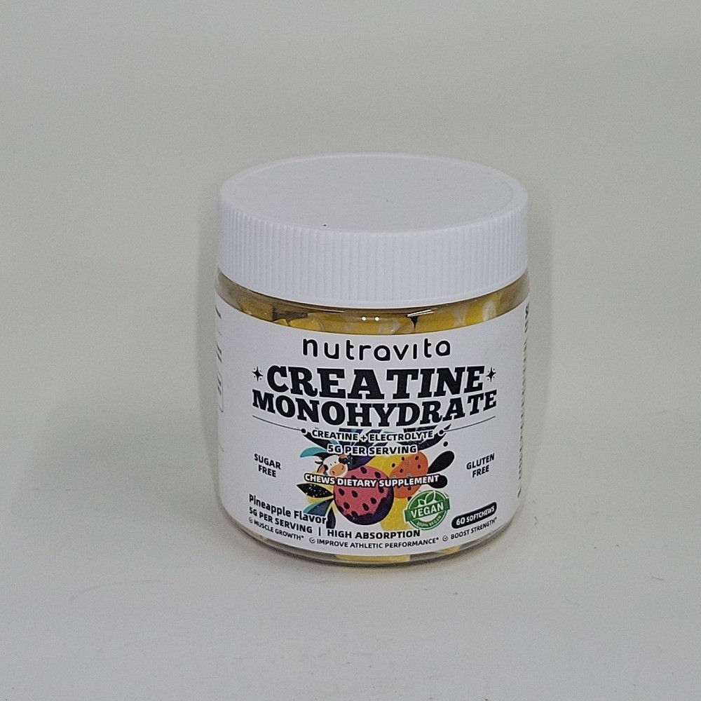 Nutravita Creatine Monohydrate Chews (5g) Pineapple 60 Count EXP 03/27
