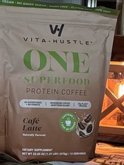 Vita Hustle ONE Superfood Protein Cafe Latte Caffeine Mix Powder Vegan 1.47 Lbs