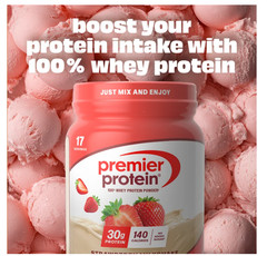 Premier Protein Whey Powder Strawberry Milkshake 1.7lb 30g Protein