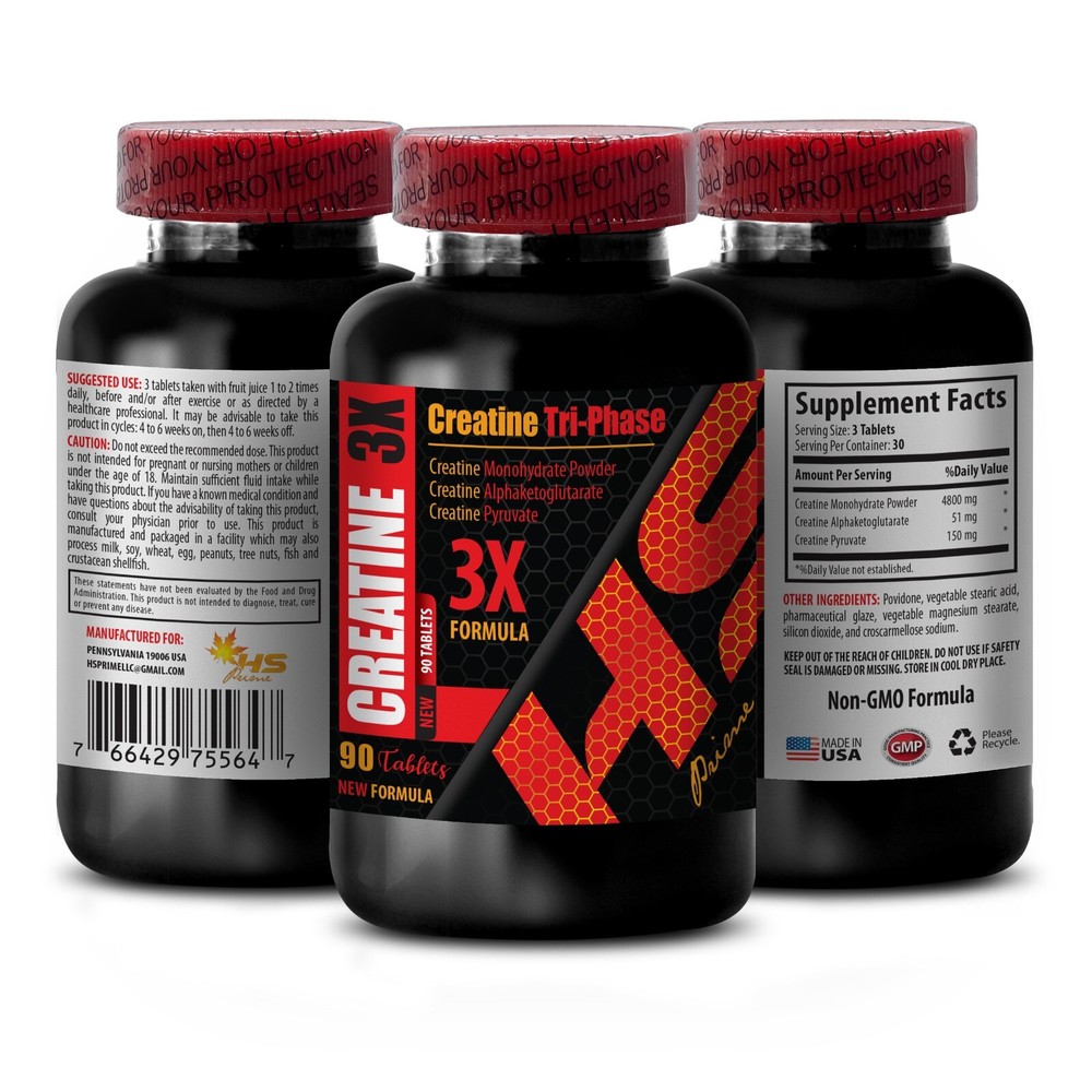 Muscle Building Supplement – CREATINE 3X – PreWorkout 1 Bottle 90 Tablets
