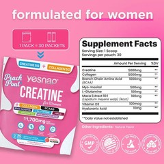 YESNAP PeachPout Creatine for Women 5g Collagen BCAA Peach 30 Packets