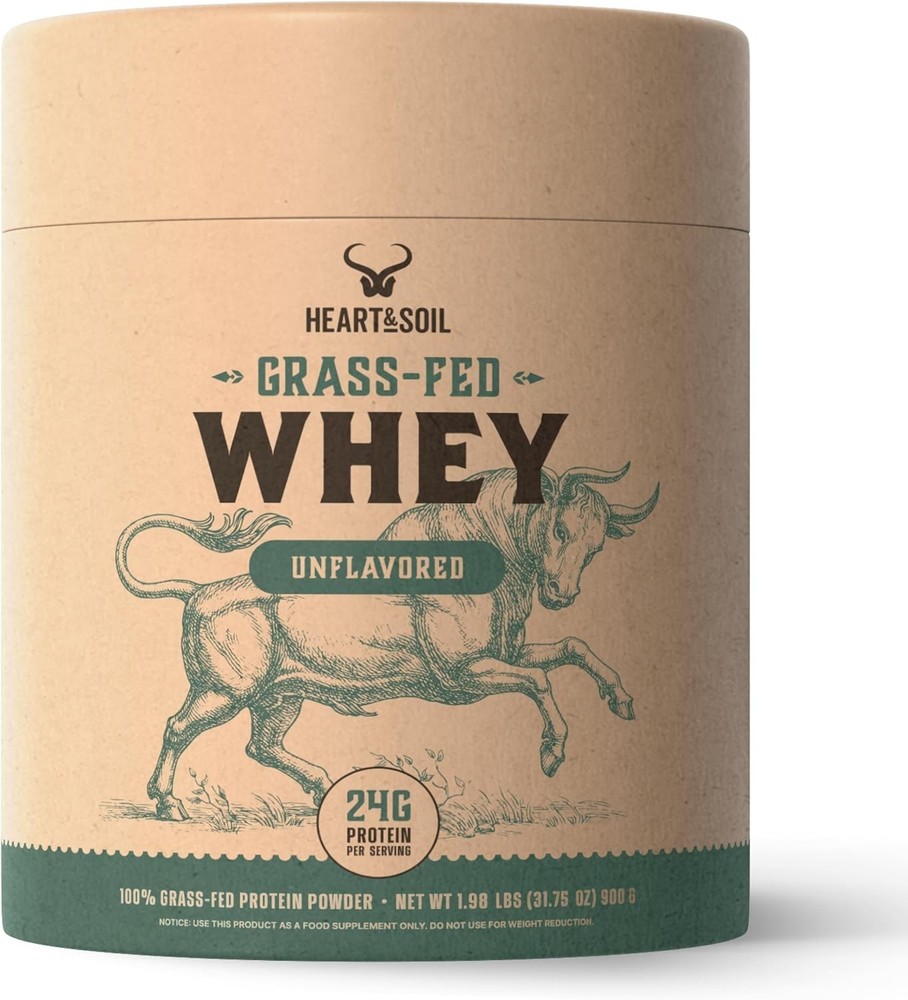 HEART & SOIL Grass Fed Whey Protein Powder 2lbs – Unflavored 24g Protein per Ser