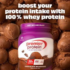 Premier Protein 100% Whey Powder, Chocolate Milkshake, 30g Protein, 29 Servings