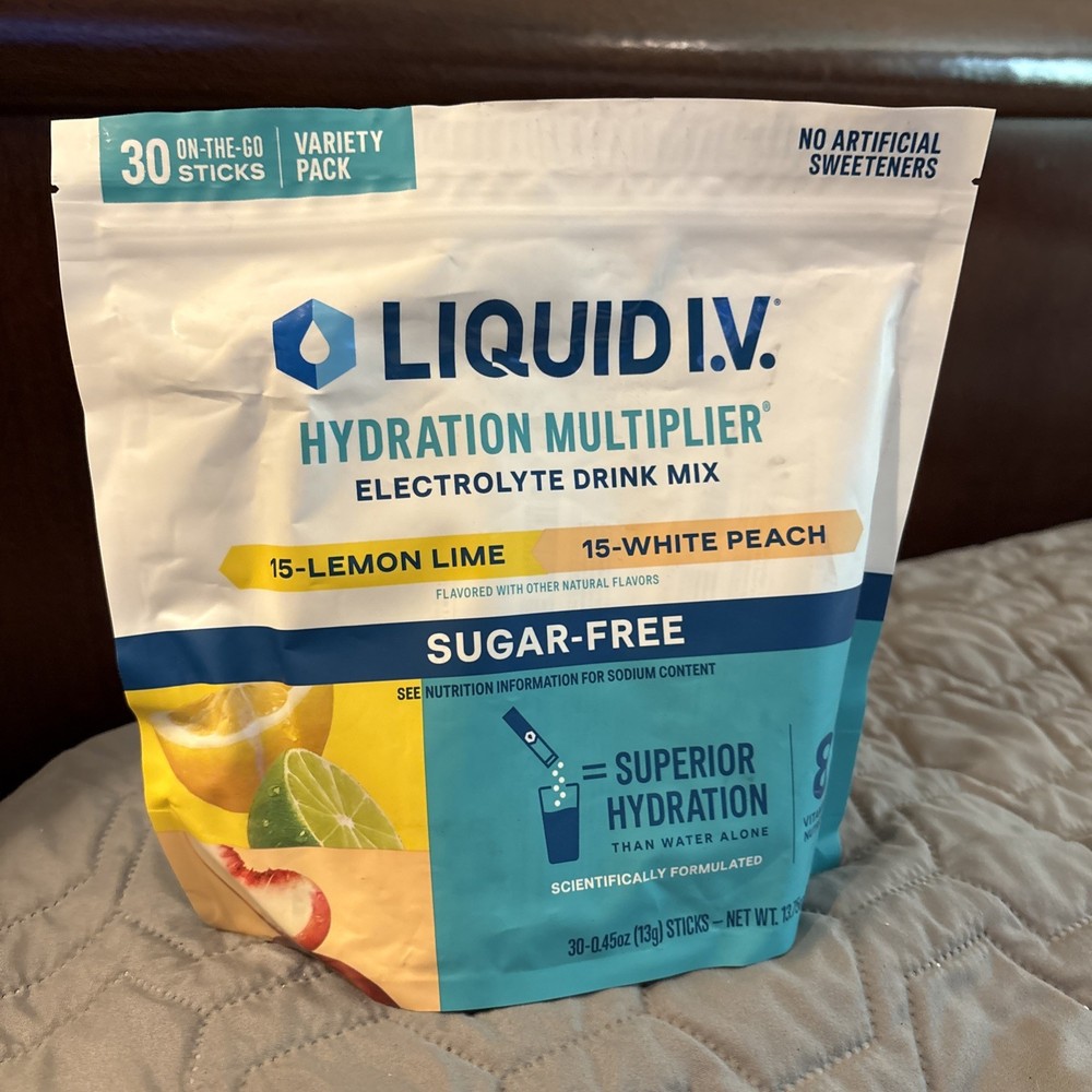 Liquid IV Hydration Multiplier Sugar-Free Lemon Lime White Peach 30 Sticks