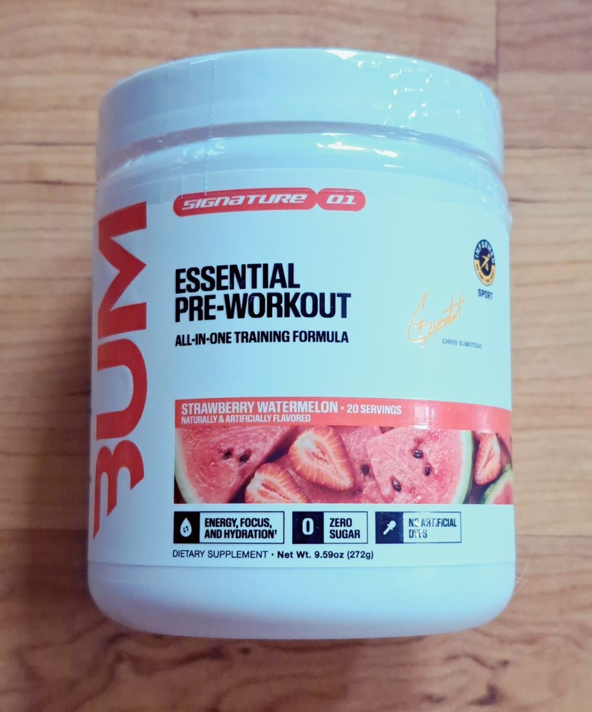 BUM RAW Pre-Workout Strawberry Watermelon 9.59oz Dietary Supplement 20 Servings