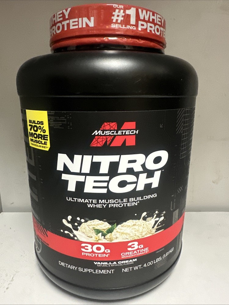 MuscleTech Nitro-Tech Whey Protein, Vanilla Cream, 4 lb, 30g Protein