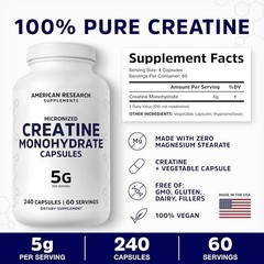 Creatine Monohydrate 5G Capsules 60 Servings Micronized