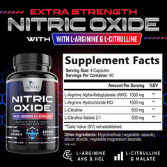 Nitric Oxide Booster 3000mg L-Arginine 3X Extra Strength Capsules
