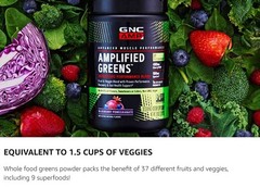 GNC AMP AMPLIFIED GREENS Powder 10oz (30 Serv) Blueberry Pomegra BEST BY 08/26