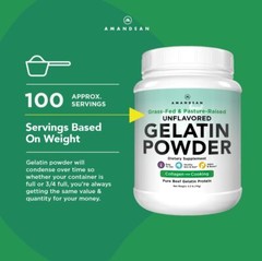 Premium Gelatin COLLAGEN Powder BEEF Grass Fed Unflavored 2.2LB AMANDEAN