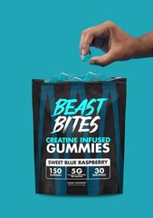 3 PACKS-Beast Bites Creatine Infused Gummies Sweet Blue Raspberry – 30 Servings