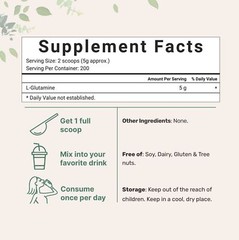 L-Glutamine Powder 1Kg Pure Free Form Vegan Non-GMO for Muscle Recovery