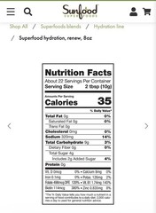 Sunfood Superfood Hydration Renew Sour Watermelon Vitamins Electrolytes 8 oz.