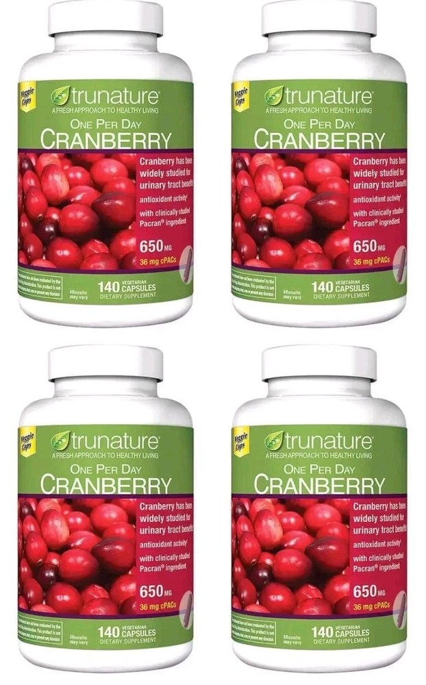 4 PACK – Trunature CRANBERRY 650mg, 140 Vegetarian Capsules one per day 12/2026