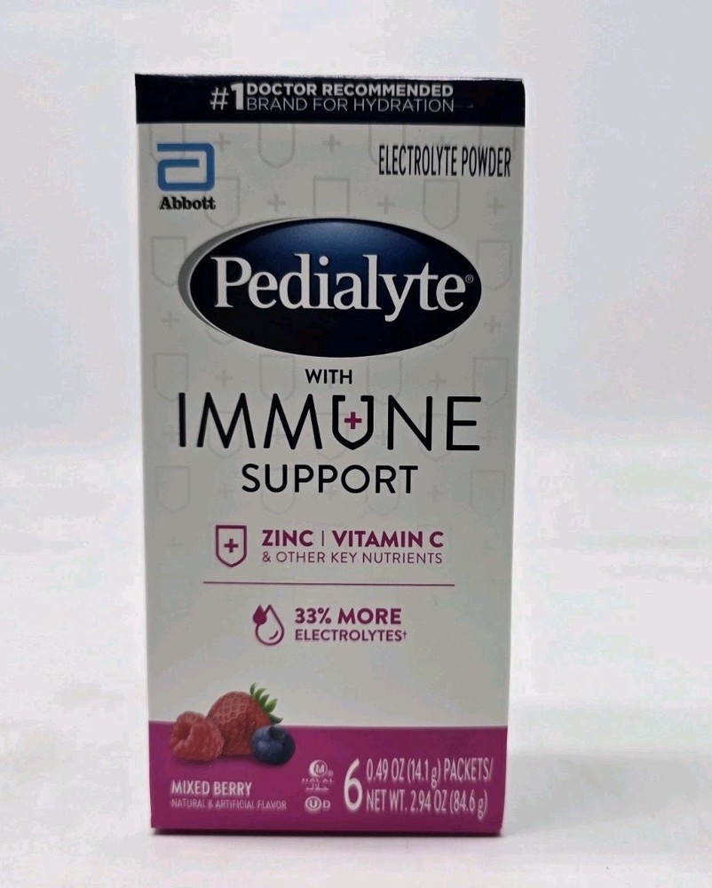 Pedialyte Electrolyte Drink Immune Support Mixed Berry Berry Powder 6Ct ex 12/25