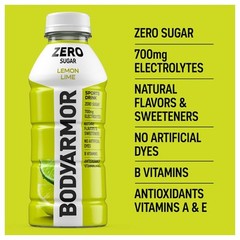 BODYARMOR ZERO Sugar Lemon Lime, Free Sports 16 Ounce (Pack of 12)