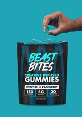 3 PACKS-Beast Bites Creatine Infused Gummies Sweet Blue Raspberry – 30 Servings