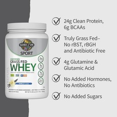Garden of Life Sport Whey Vanilla, Grass Fed Isolate 24g Prot Probiotics 20 Serv