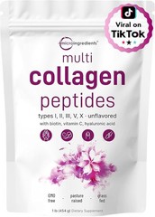 Micro Ingredients Multi Collagen Peptides Powder,1lb?CHydrolyzed Type I,II,III,V