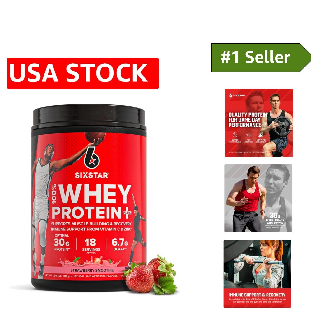 SIXSTAR Whey Protein Powder Plus – 30g Protein, BCAAs, Immune Support – 1.8 lbs