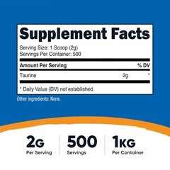 Nutricost Taurine Powder (1KG) – 500 Servings – Pure High Quality Powder