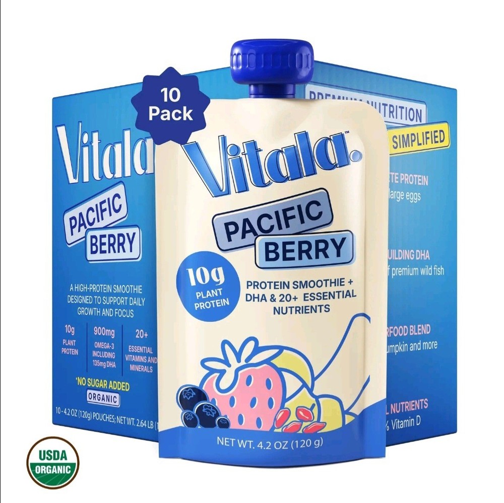 Vitala Organic Protein Smoothie | 10g Protein, 135mg DHA, USDA Organic | 10-Pack