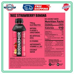 BODYARMOR Sports Drink Strawberry Banana 16 Fl Oz Bottles 12 Pack Hydration